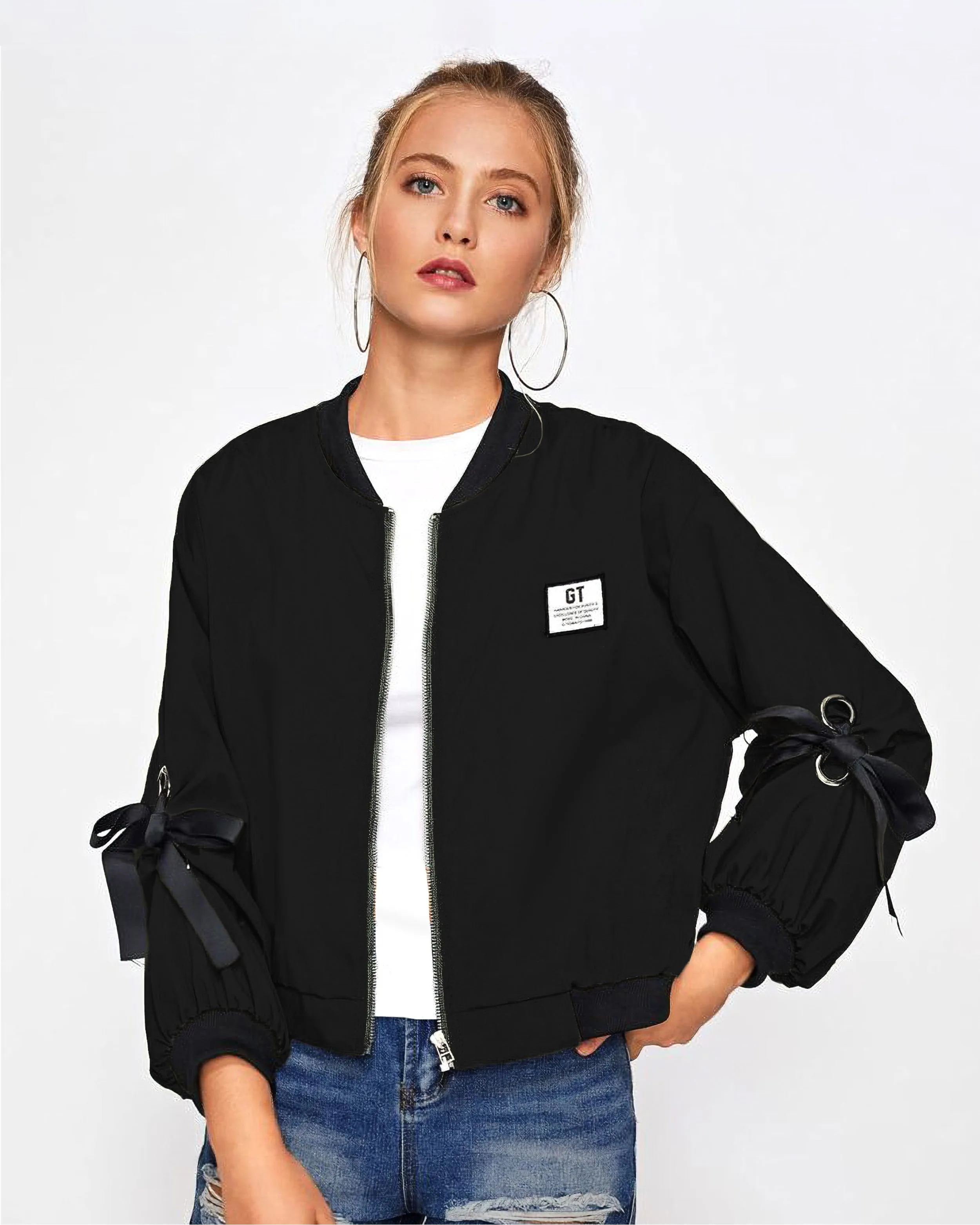 Ribbon Tie Bomber Jacket