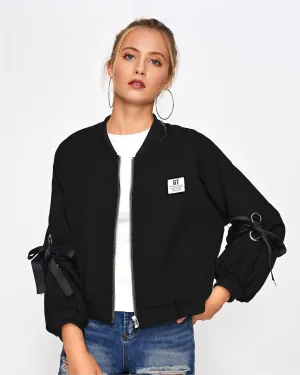 Ribbon Tie Bomber Jacket