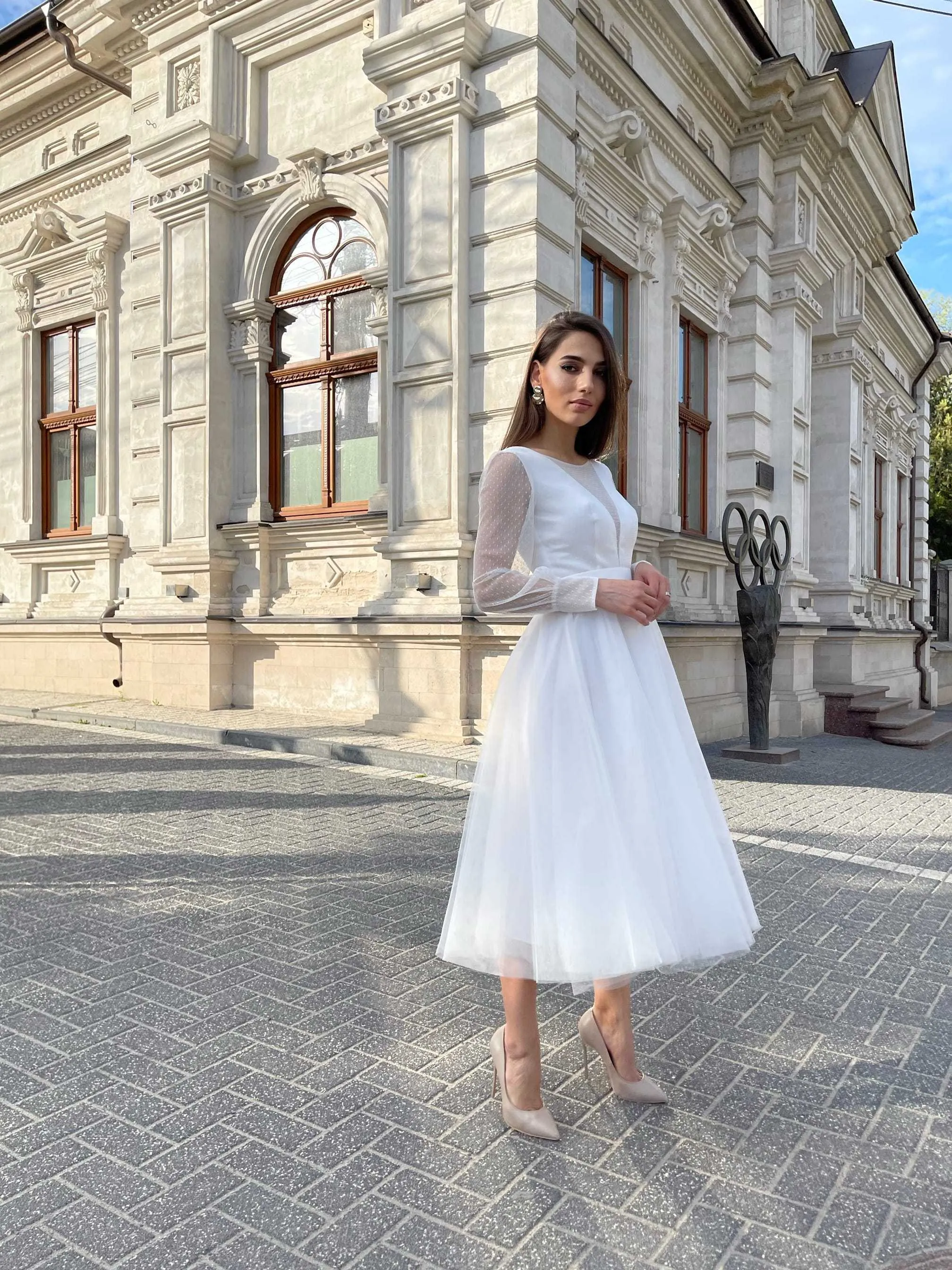 Rochie eleganta alba cununie sau inscriere civila