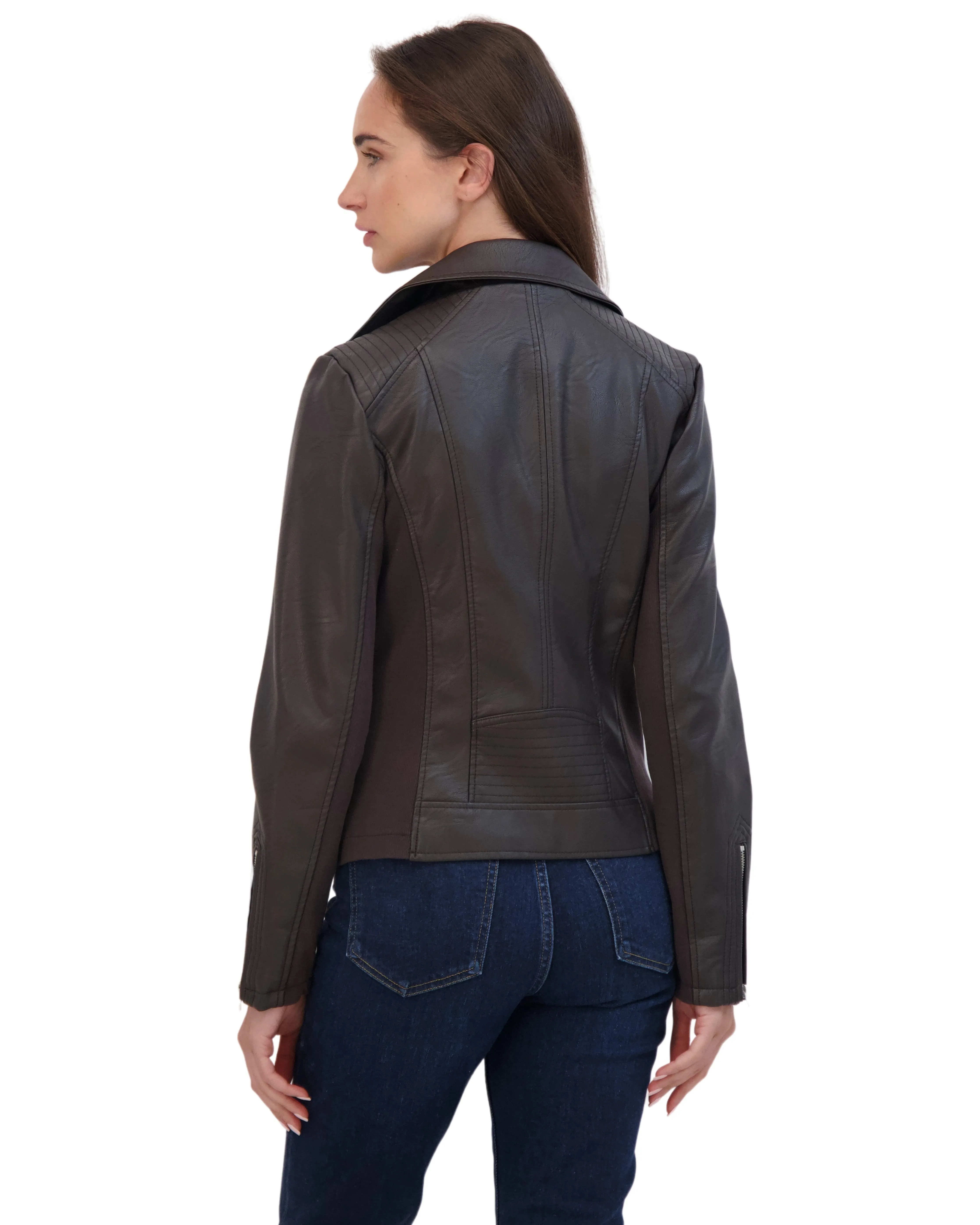 Sebby Collection Women's Faux Leather Biker Jacket