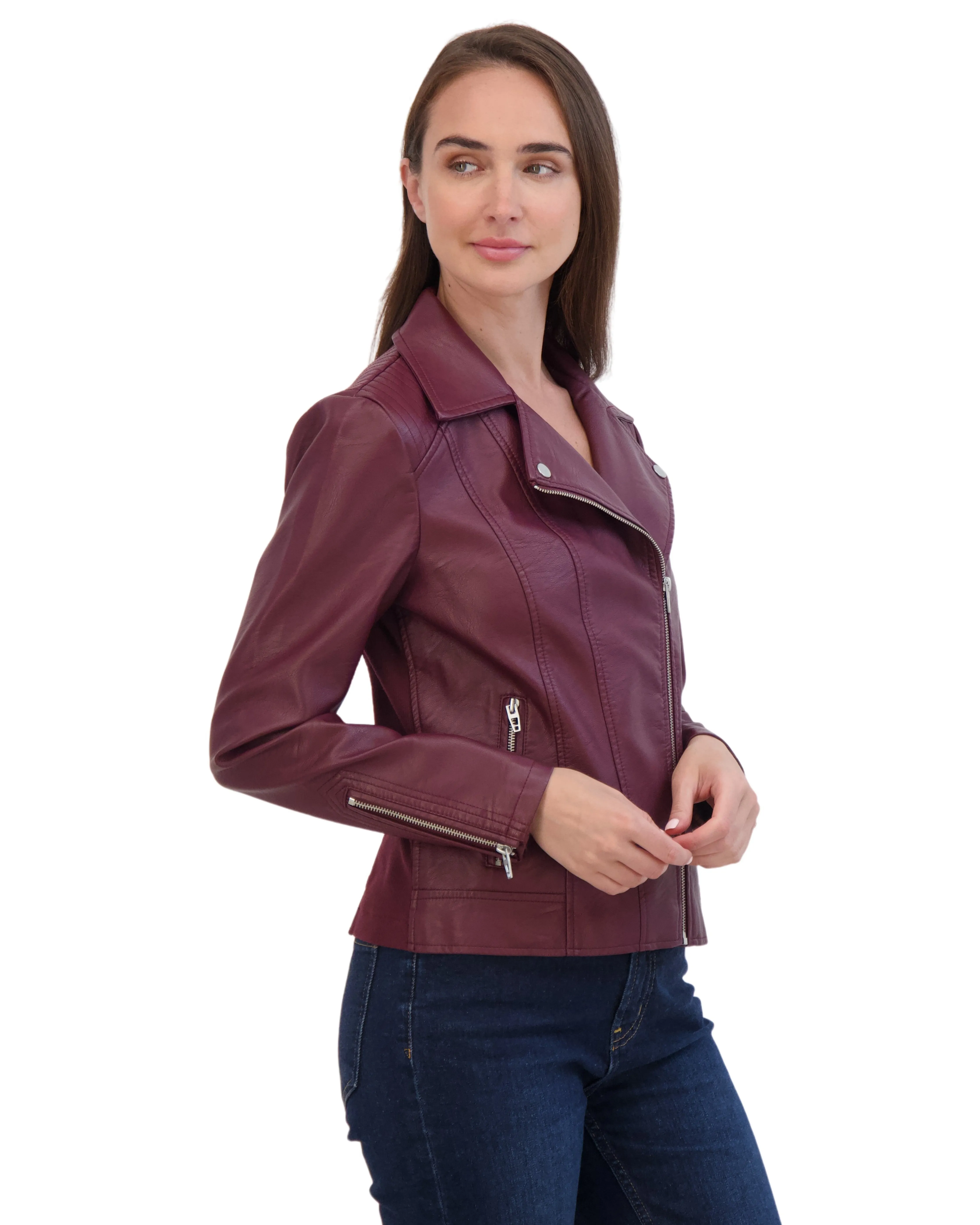 Sebby Collection Women's Faux Leather Biker Jacket