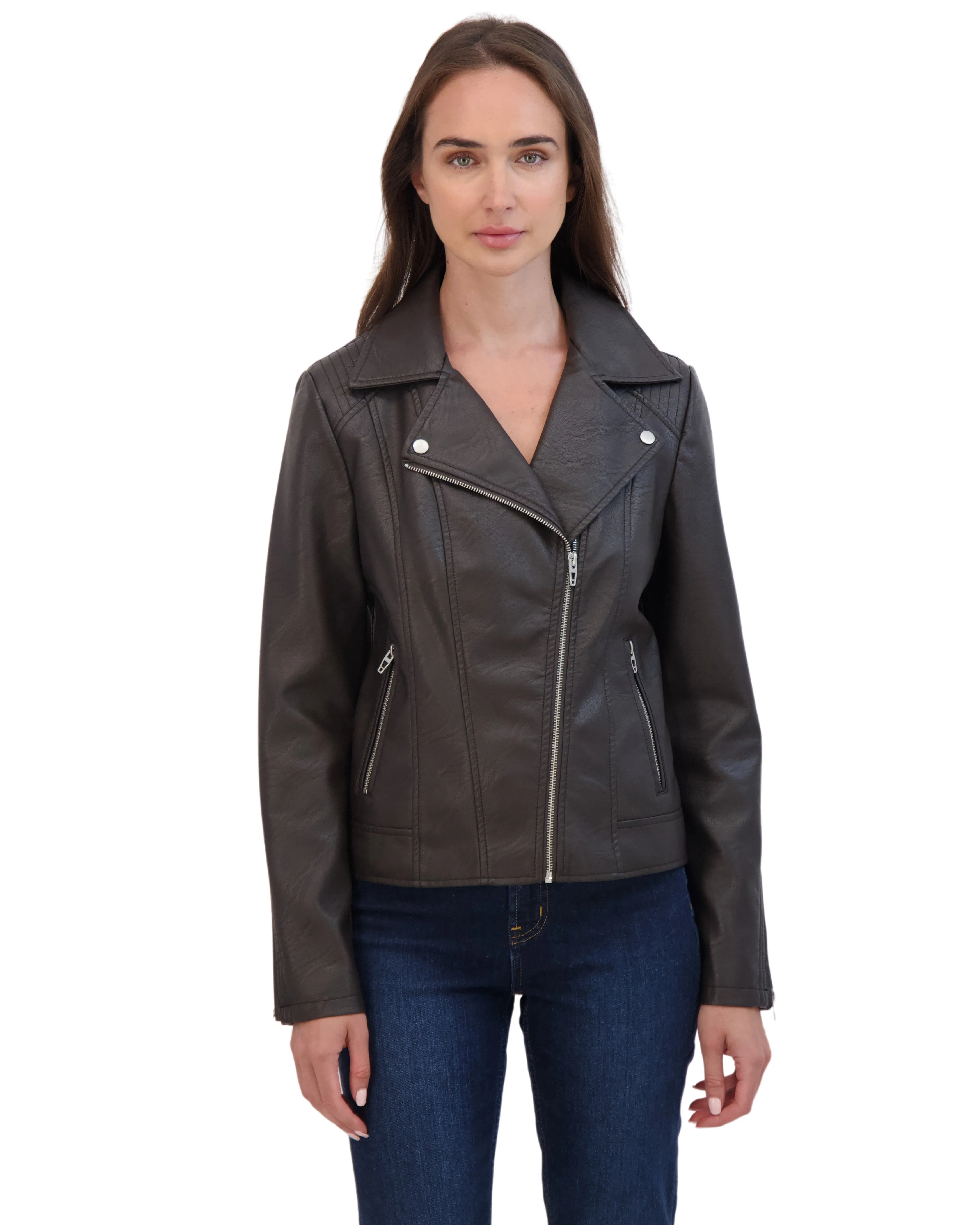 Sebby Collection Women's Faux Leather Biker Jacket