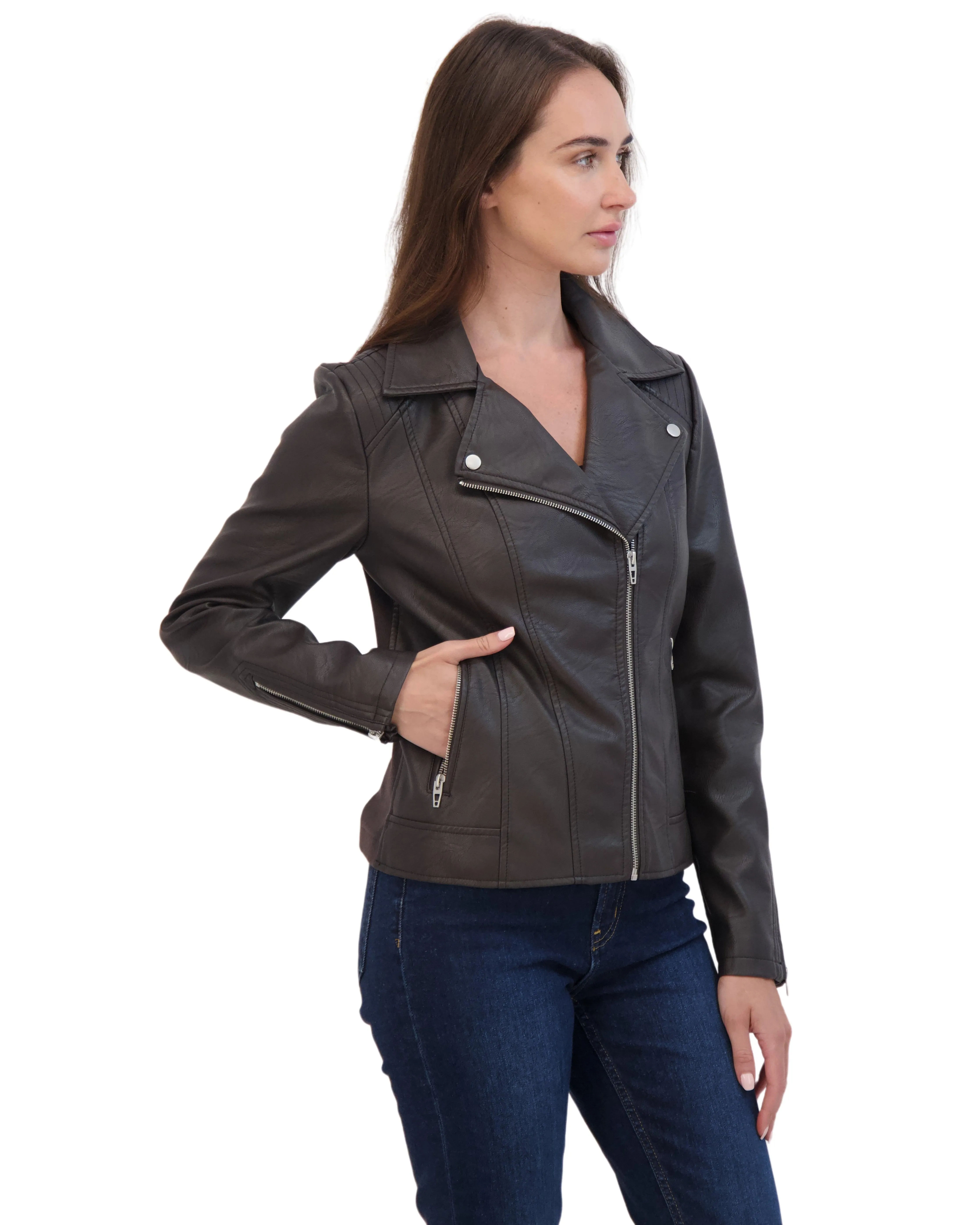 Sebby Collection Women's Faux Leather Biker Jacket