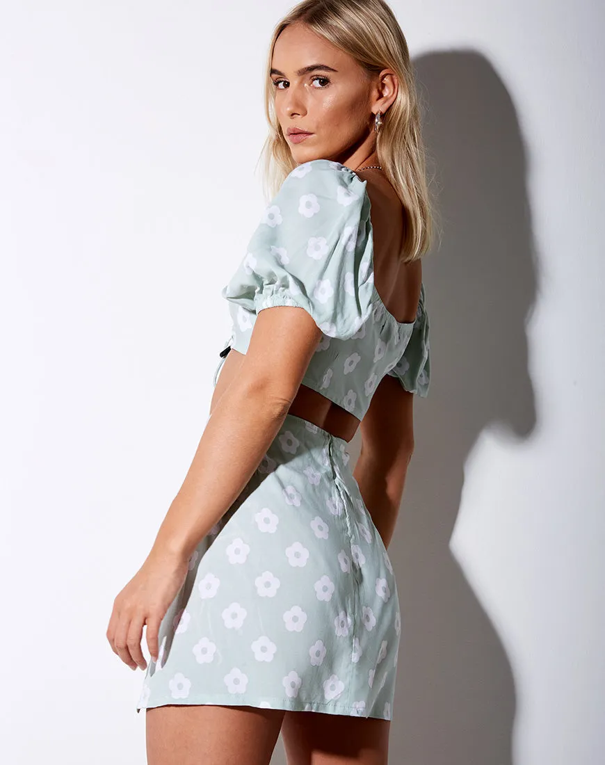 Sheny Mini Skirt in Sage Daisy