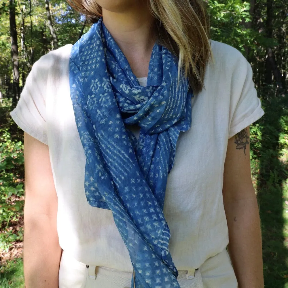 Silk Scarf ~ Soft Blue with Patterns