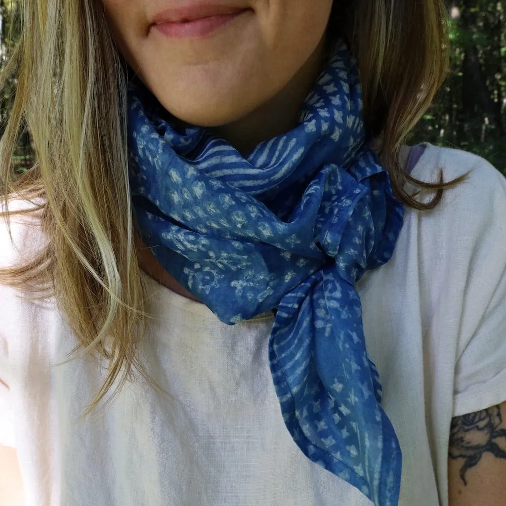 Silk Scarf ~ Soft Blue with Patterns