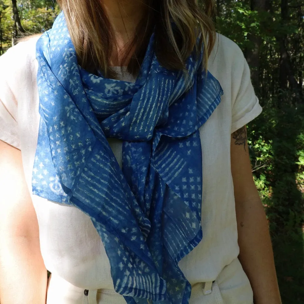 Silk Scarf ~ Soft Blue with Patterns