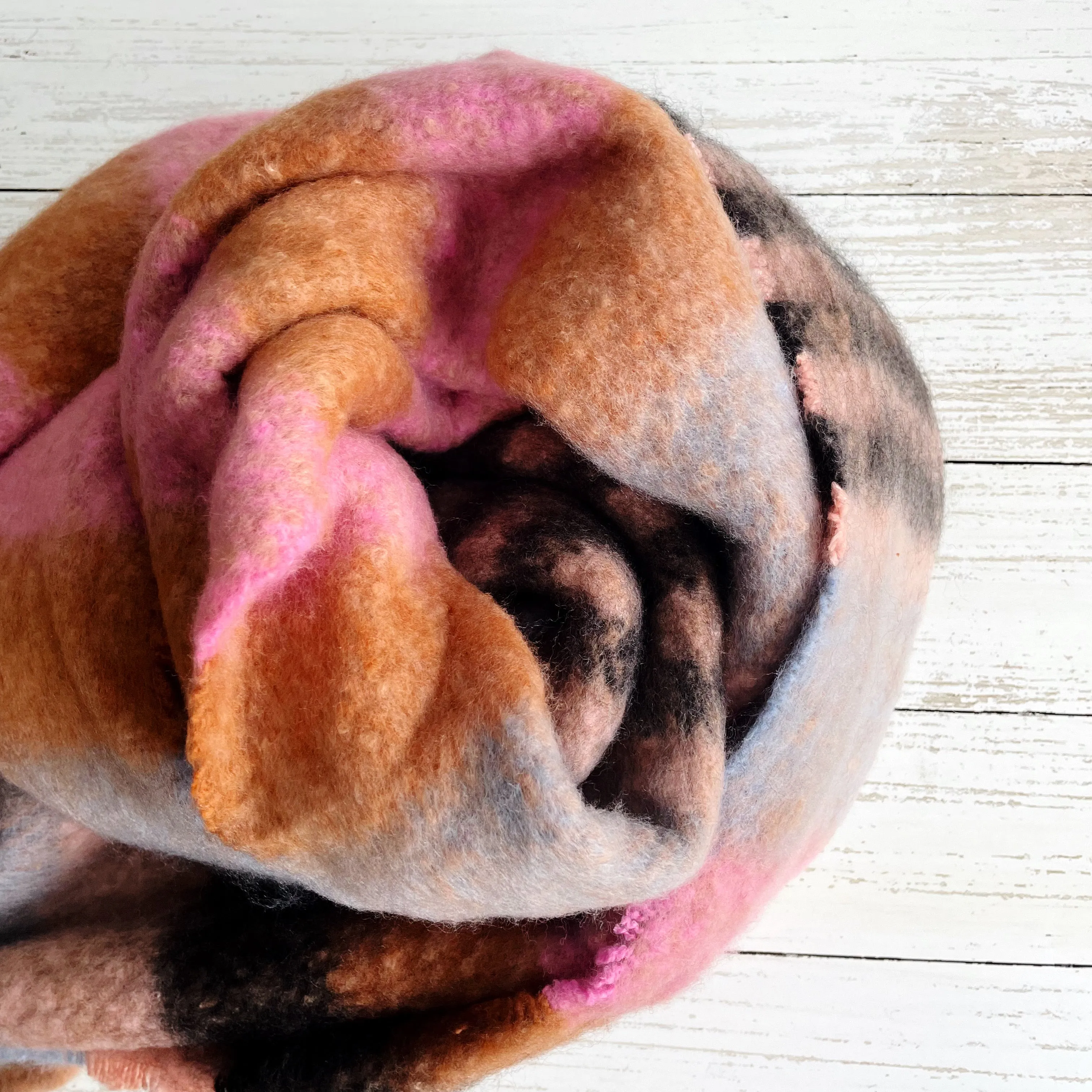 Soft Check Fluffy Scarf - Pink/Orange