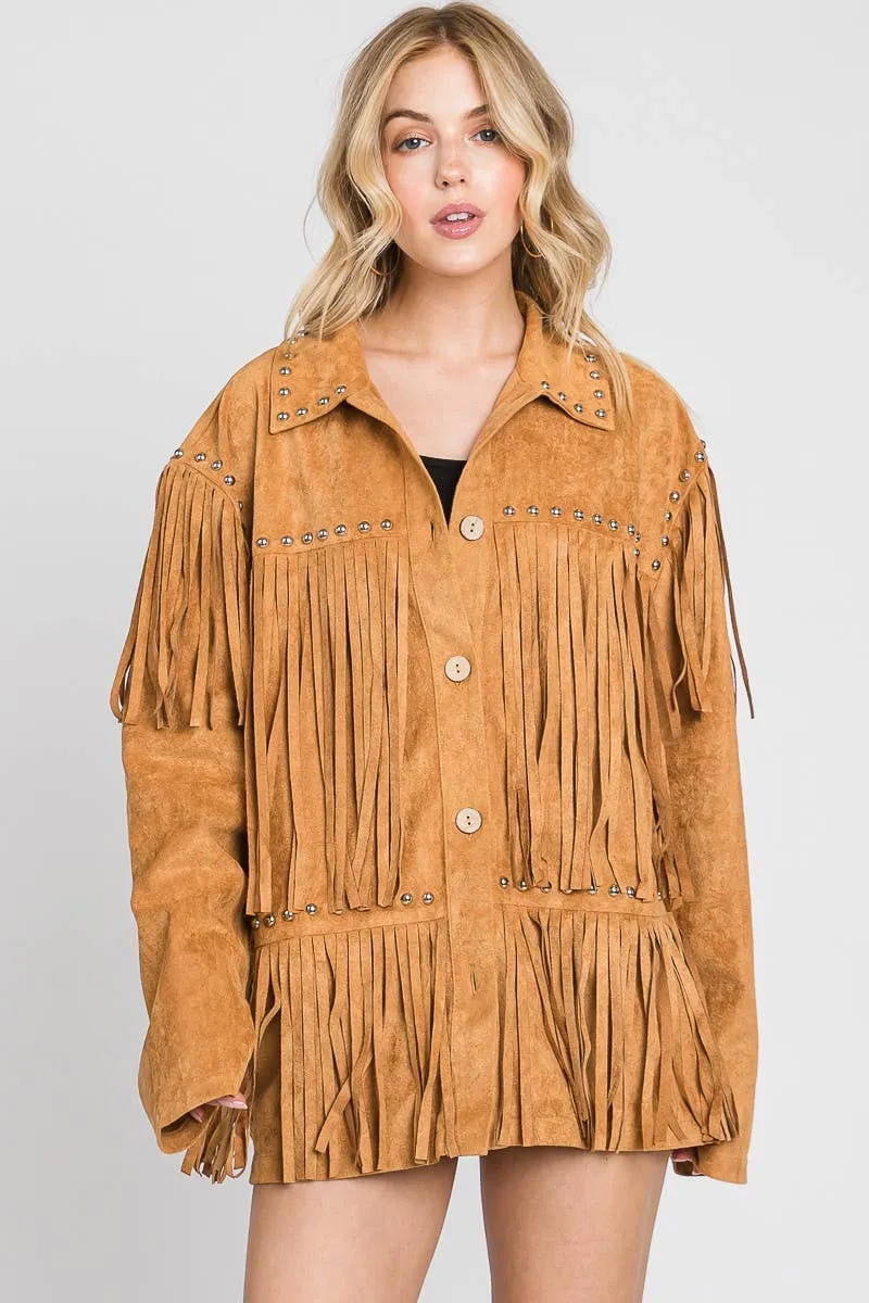 Suede Studded Fringe Jacket