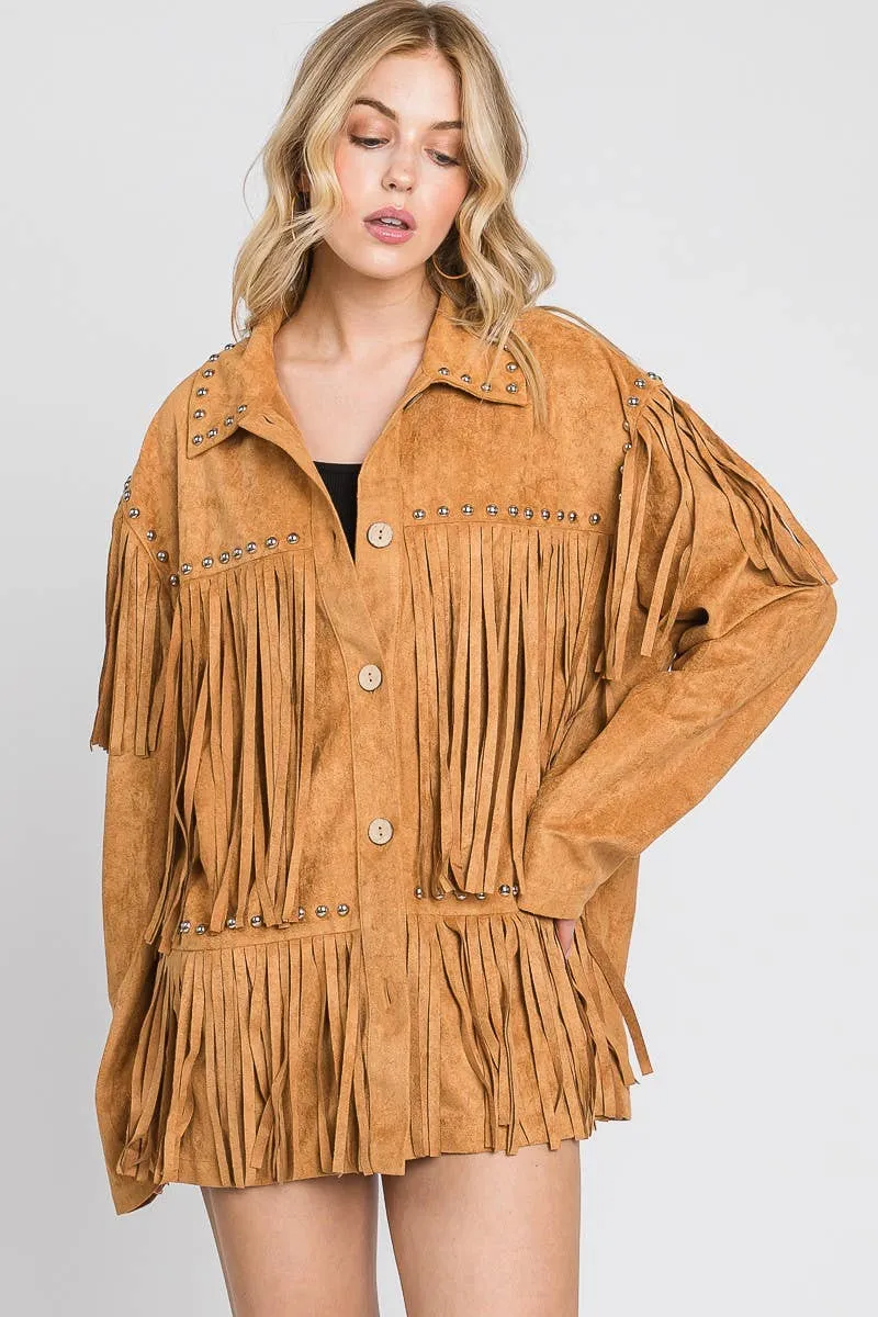 Suede Studded Fringe Jacket
