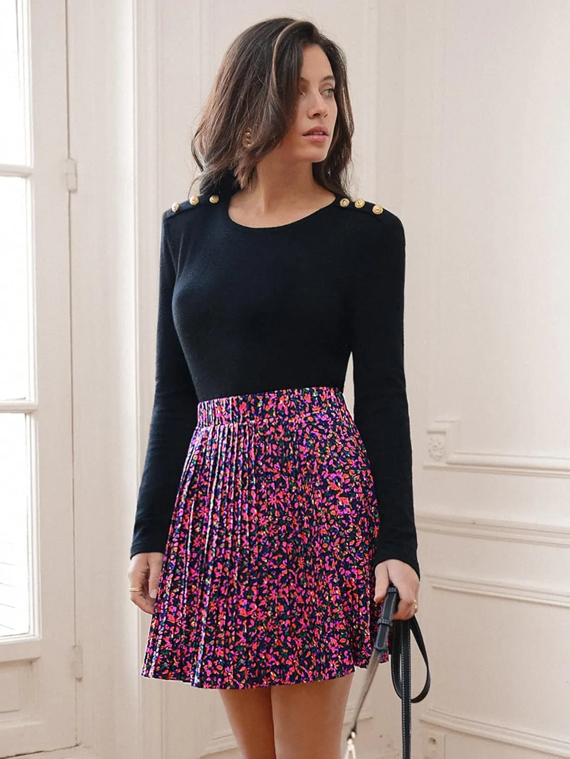 SweatyRocks Women's High Waist Mini Pleated Skater Skirt Flared A-Line Floral Short Skirt