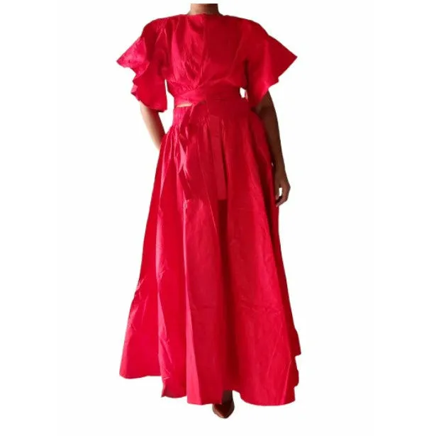 Tie up Crop Top/ Maxi Skirt Set Wax Cotton - 2 Piece Set