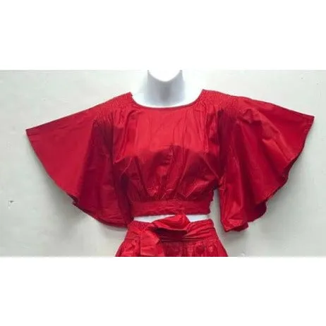 Tie up Crop Top/ Maxi Skirt Set Wax Cotton - 2 Piece Set