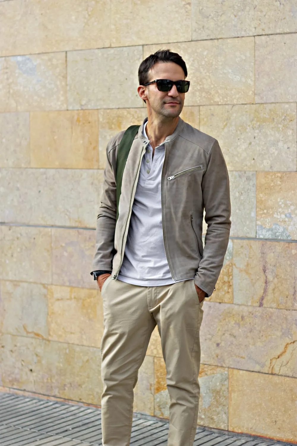 TOSCANA Leather Jacket Lightweight Calf Suede in Taupe color