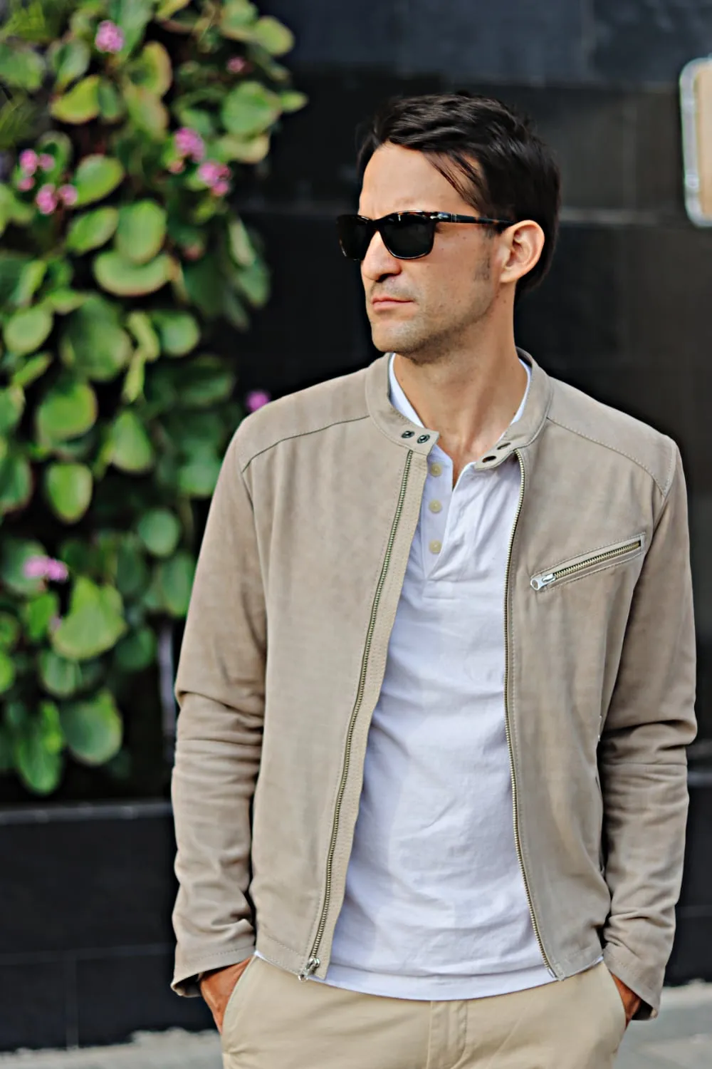 TOSCANA Leather Jacket Lightweight Calf Suede in Taupe color