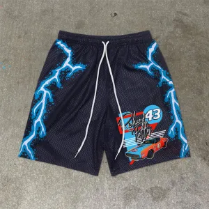 Trendy car print mesh sports shorts