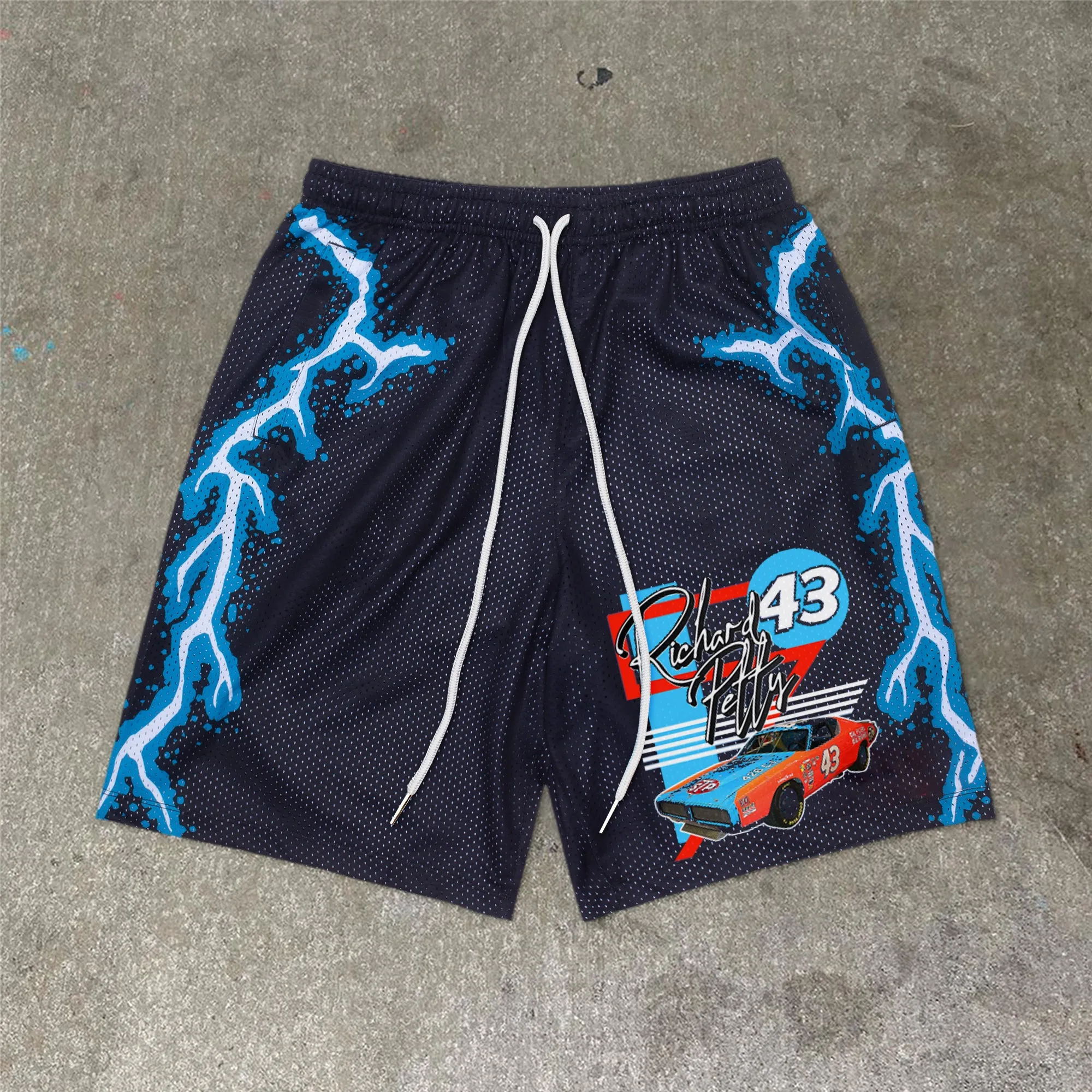 Trendy car print mesh sports shorts