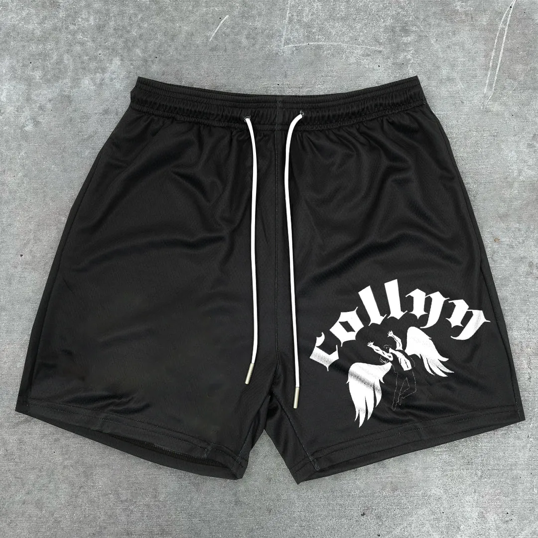 Trendy retro angel print shorts