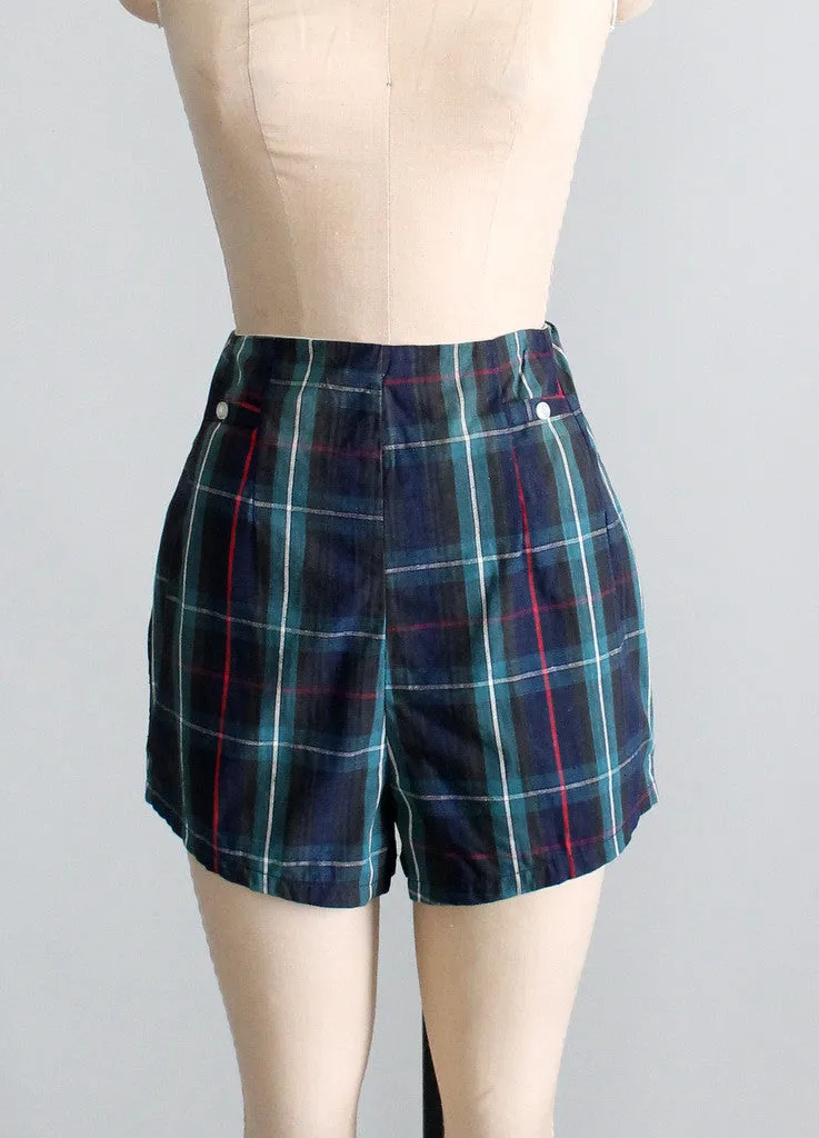 Vintage 1950s High Waisted Plaid Pin Up Shorts