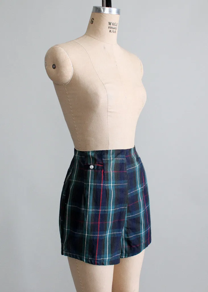 Vintage 1950s High Waisted Plaid Pin Up Shorts