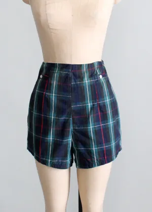 Vintage 1950s High Waisted Plaid Pin Up Shorts