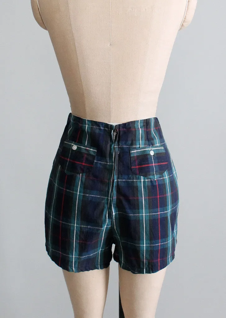 Vintage 1950s High Waisted Plaid Pin Up Shorts