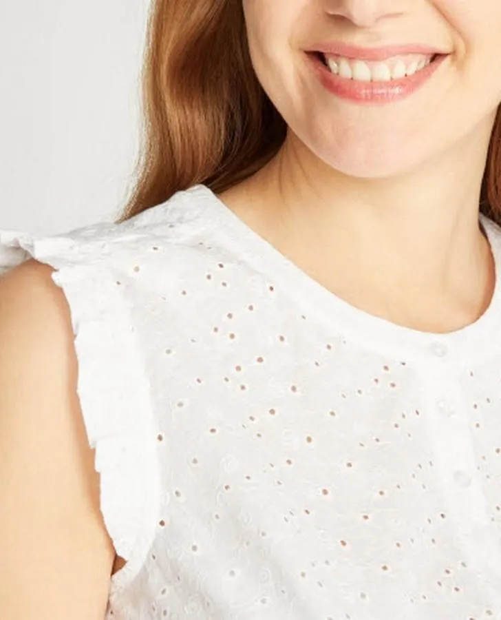 White Embroidered and Frilled Blouse