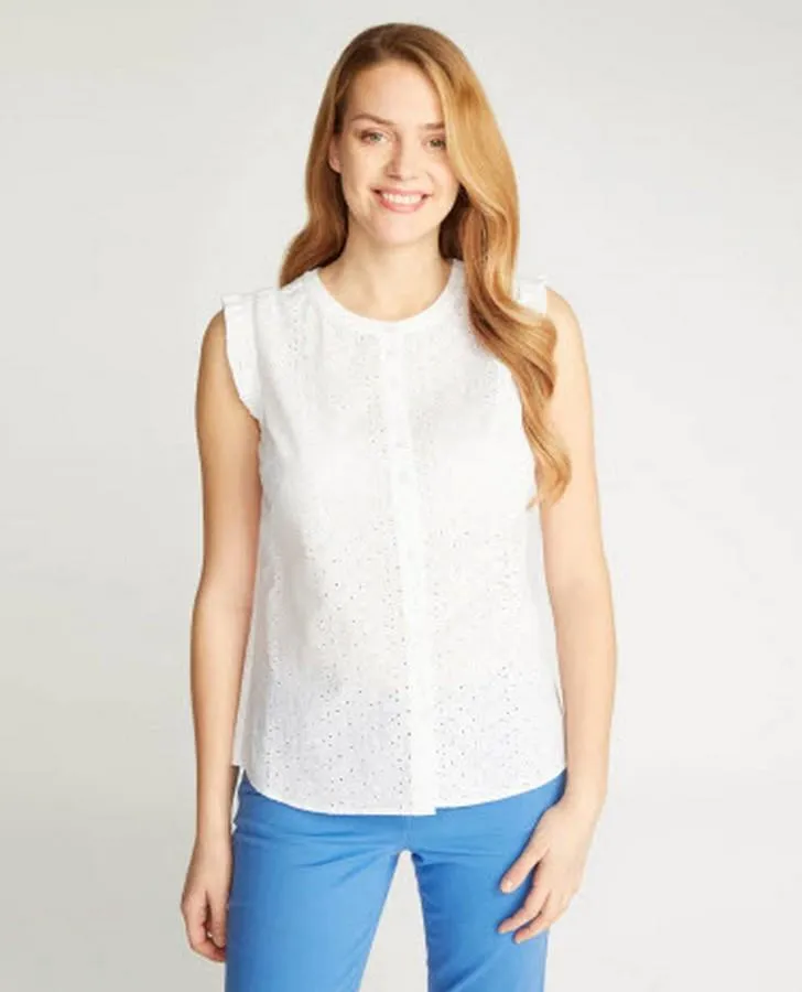 White Embroidered and Frilled Blouse