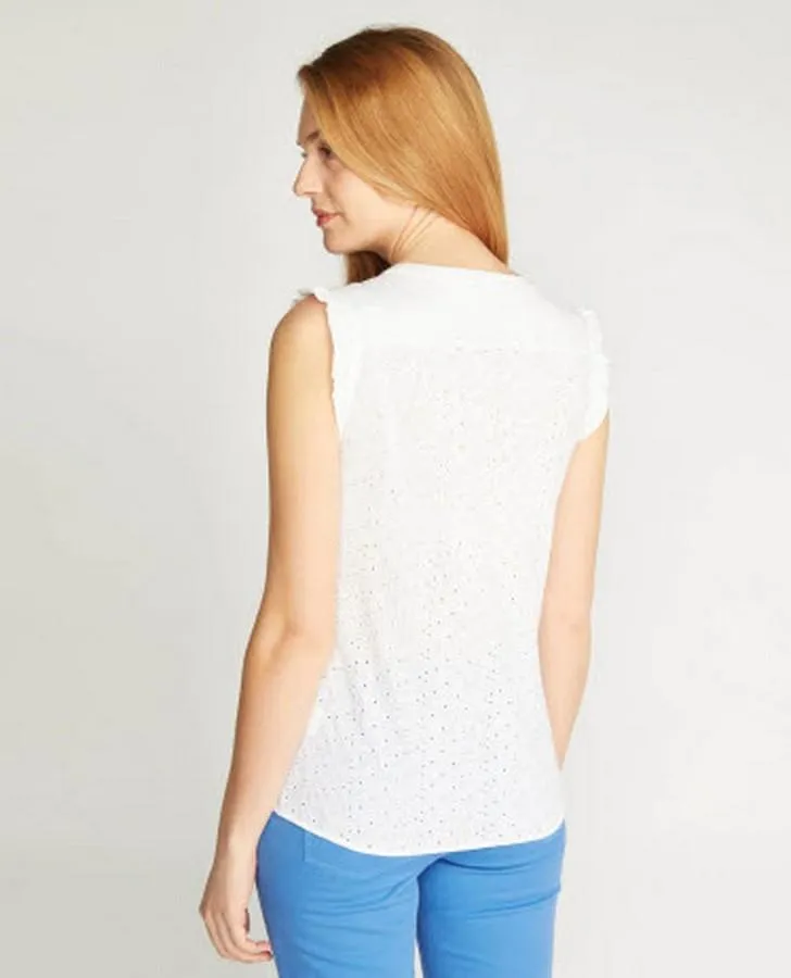 White Embroidered and Frilled Blouse