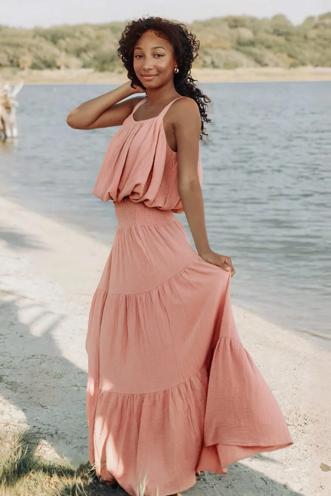 Women's Bella Maxi Skirt (deep coral muslin)