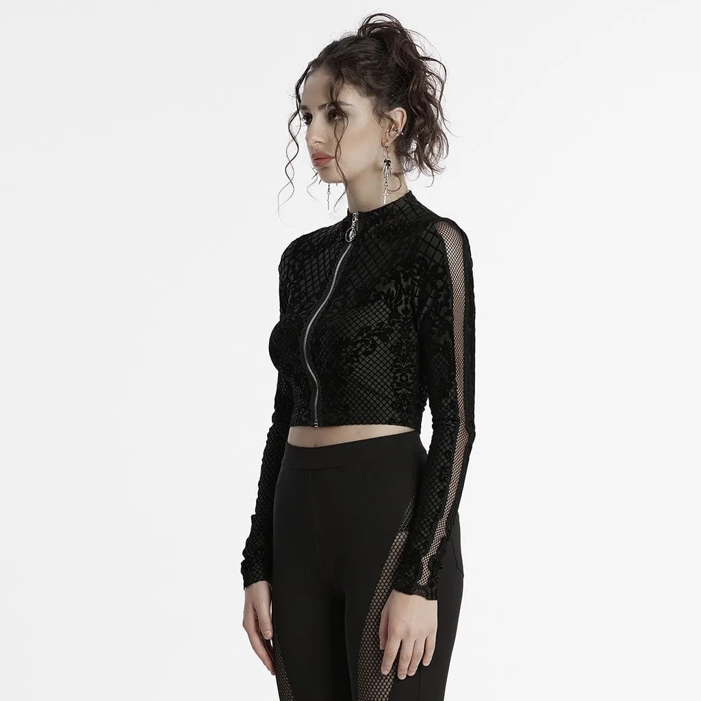 Women's Gothic Zipper Flocking Mesh Jacket