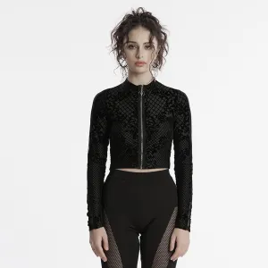 Women's Gothic Zipper Flocking Mesh Jacket