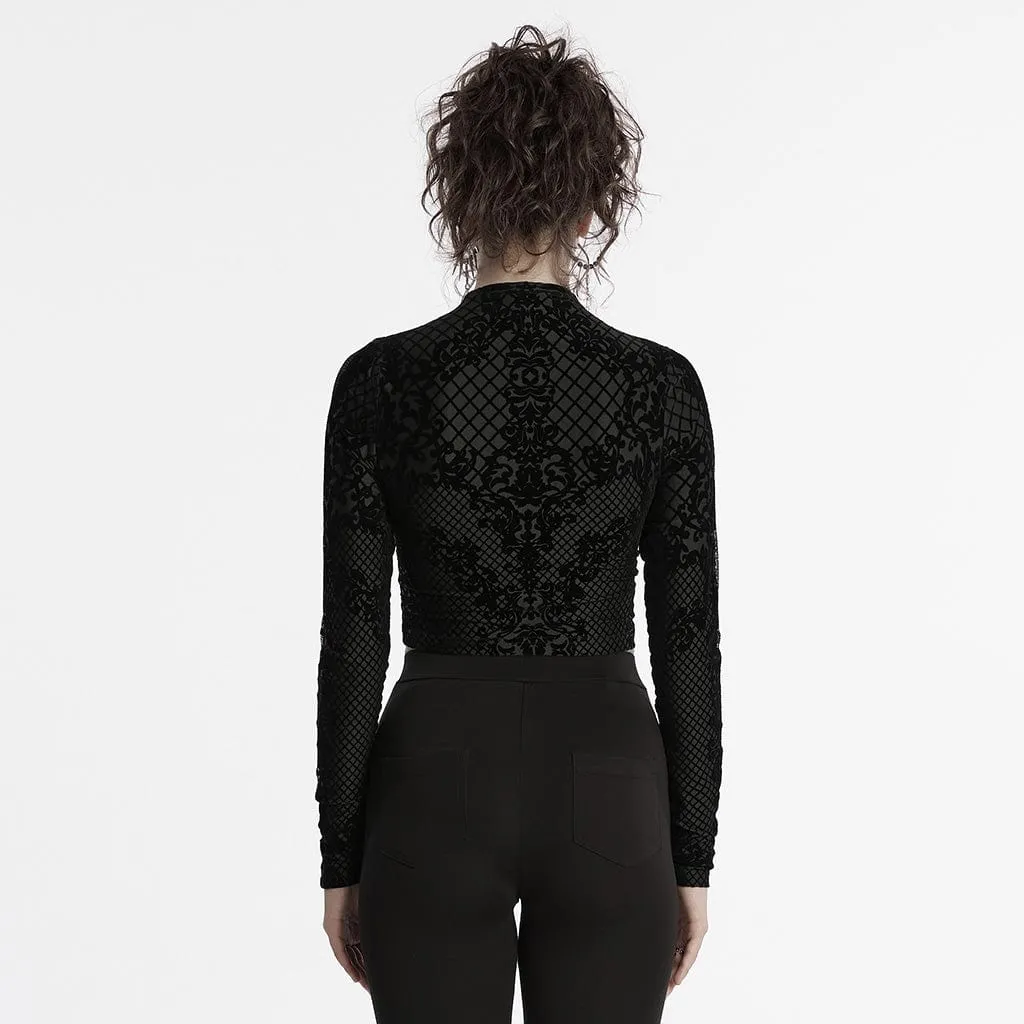 Women's Gothic Zipper Flocking Mesh Jacket