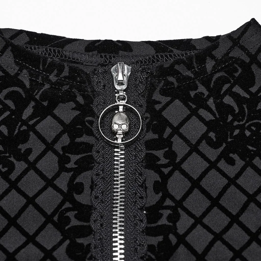 Women's Gothic Zipper Flocking Mesh Jacket