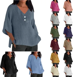Women's Linen Short Sleeve Top - Breathable Summer Shirt for Women, Soft & Lightweight, Versatile Casual Beach Tee