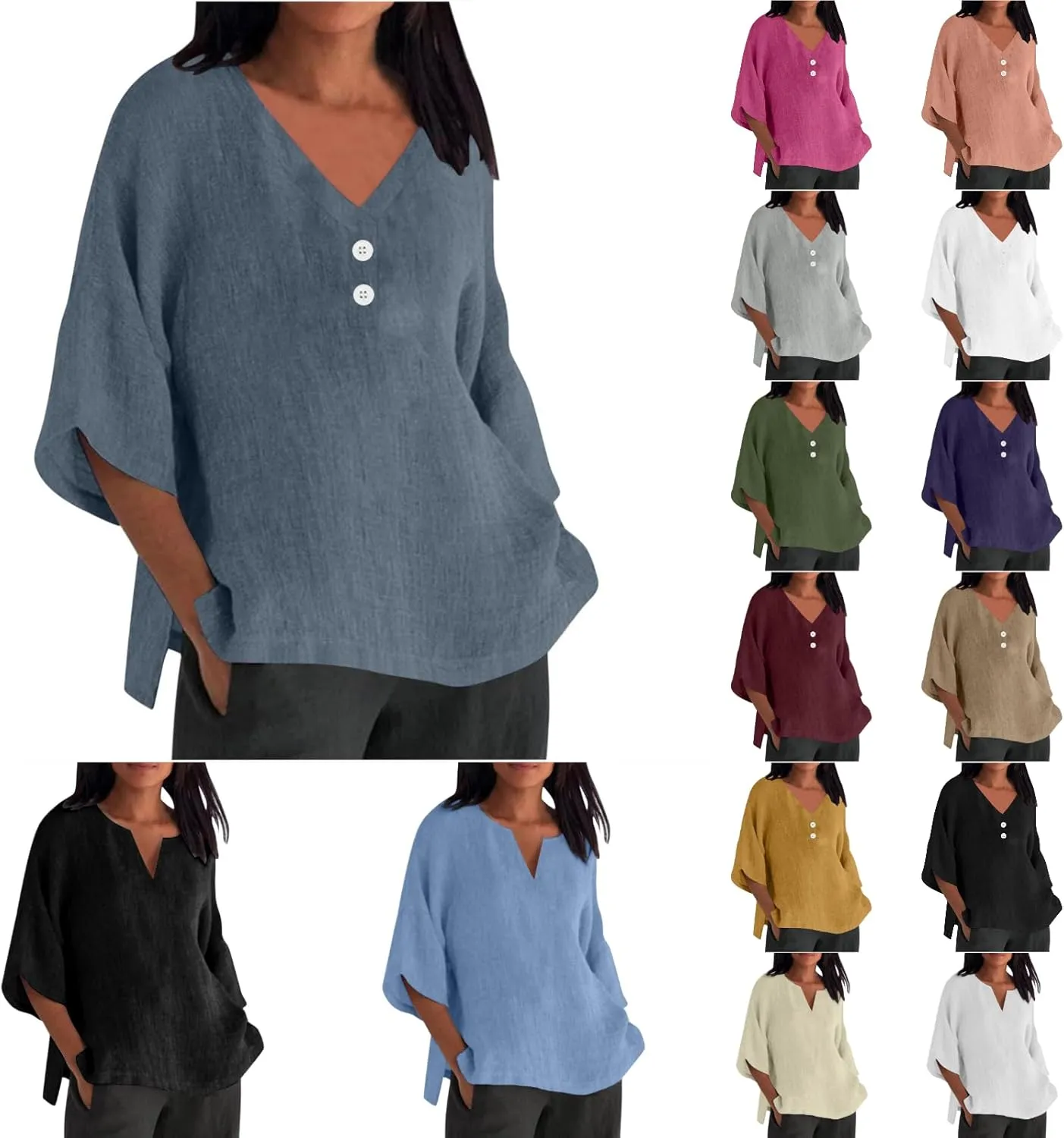 Women's Linen Short Sleeve Top - Breathable Summer Shirt for Women, Soft & Lightweight, Versatile Casual Beach Tee