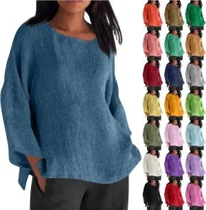 Women's Linen Short Sleeve Top - Breathable Summer Shirt for Women, Soft & Lightweight, Versatile Casual Beach Tee