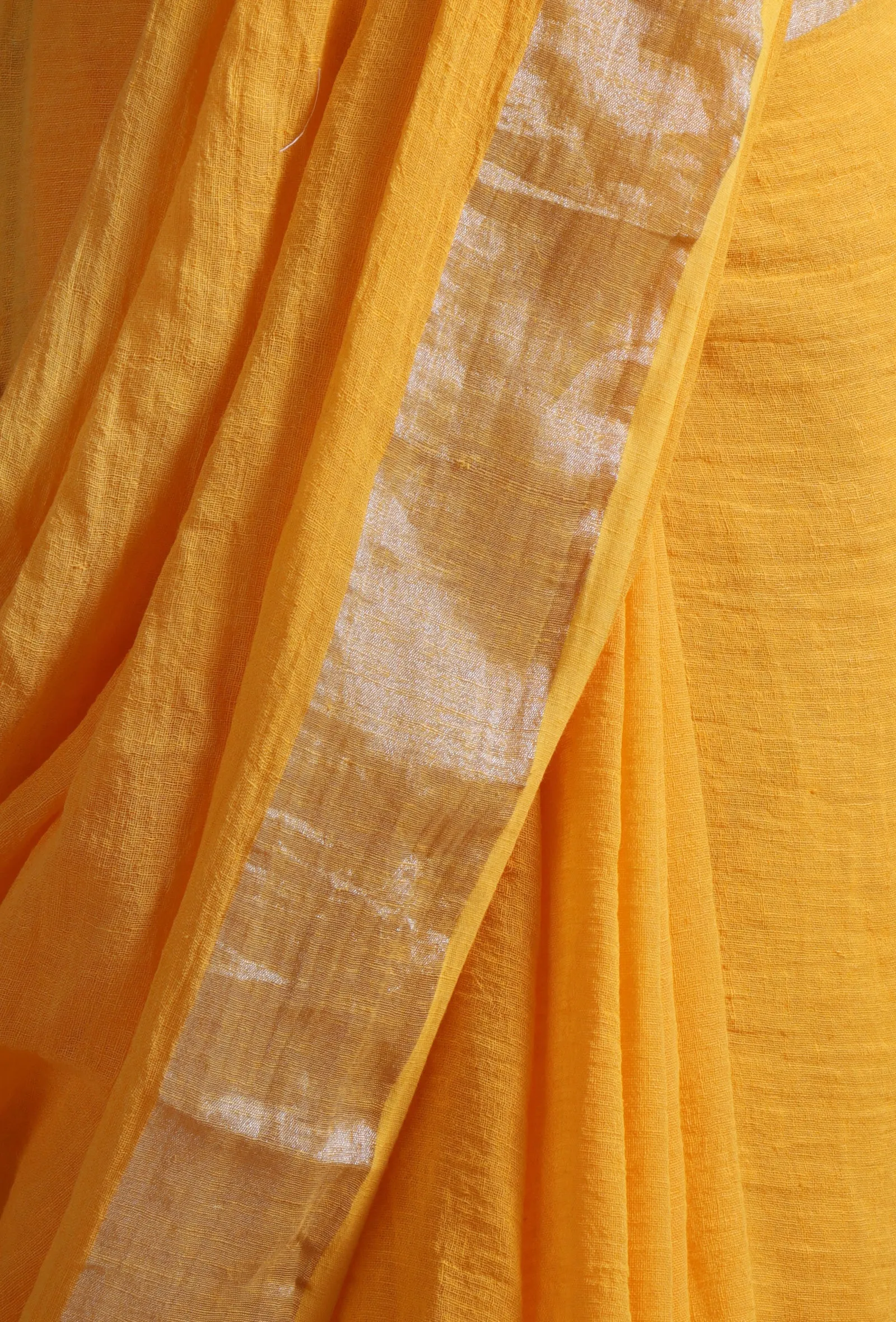 Yellow Color Cotton Linen Saree With Unstitched Blouse